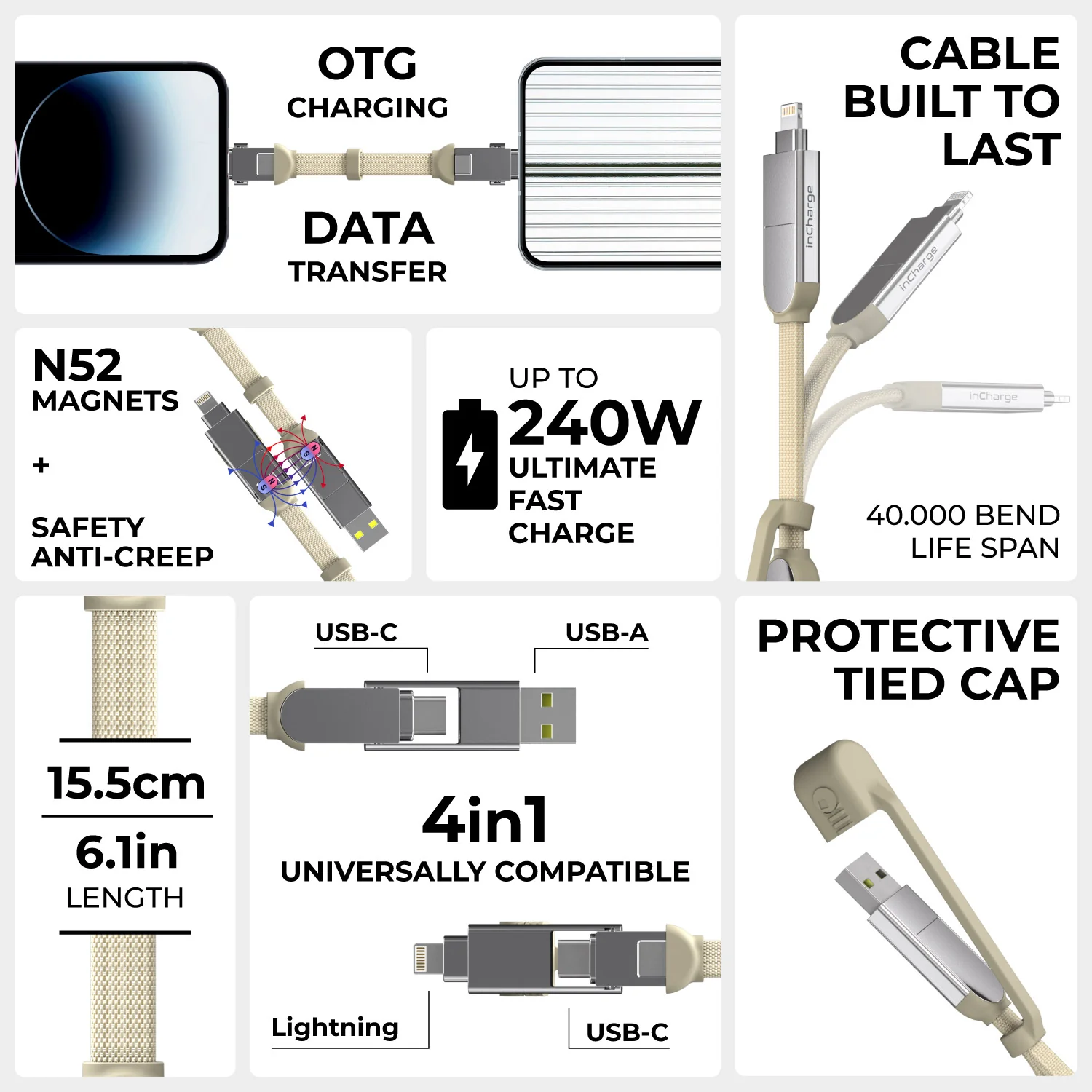 inCharge® XS - 240W Ultra Fast Charging Keyring Cable (4-in-1) - Image 10