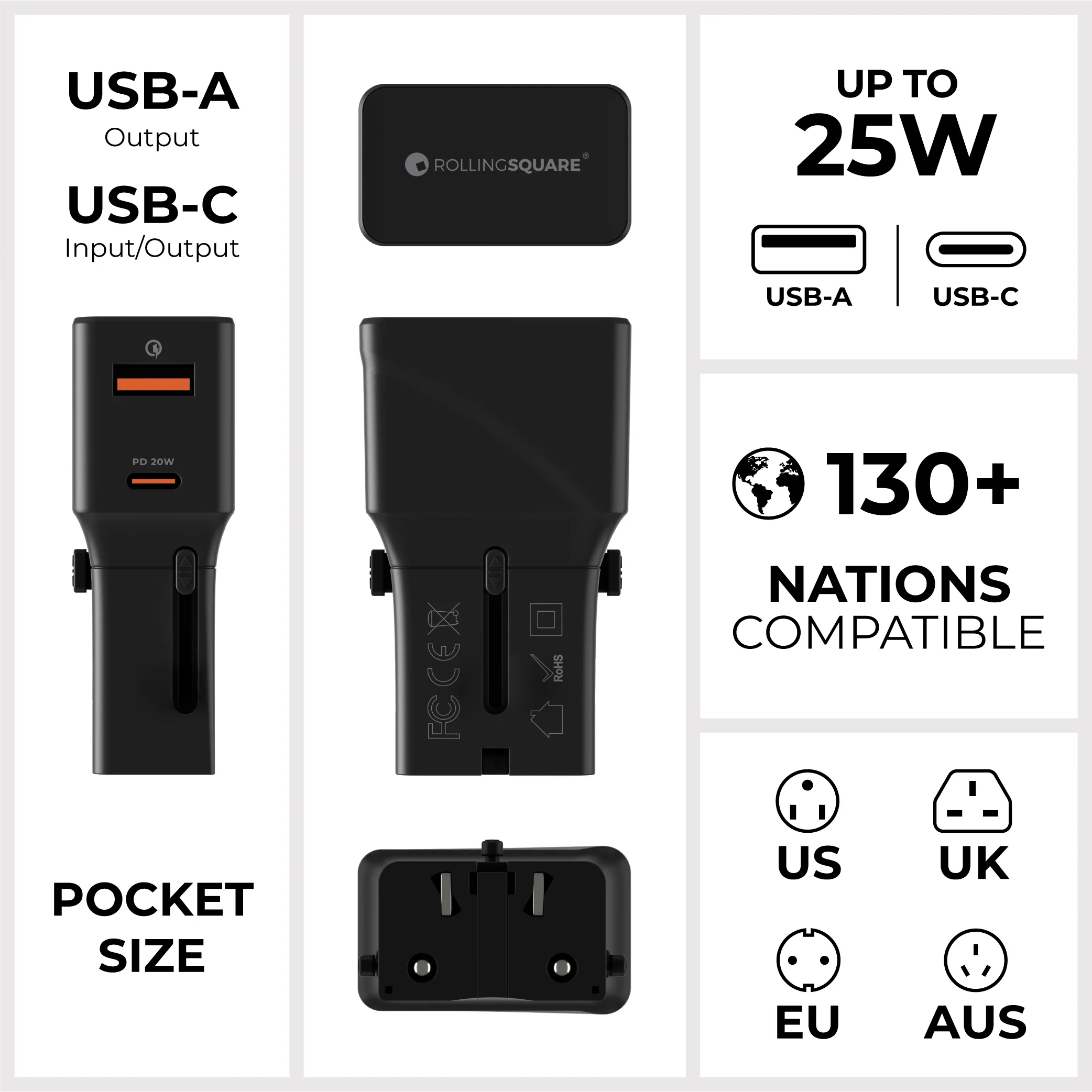 Pocket Travel Charger - US/EU/UK/AU plugs - Image 10