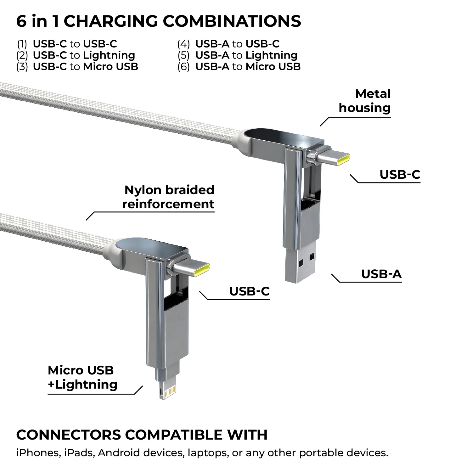inCharge® XL 2m / 6.6ft - 100W, 6in1 super long cable - Image 12
